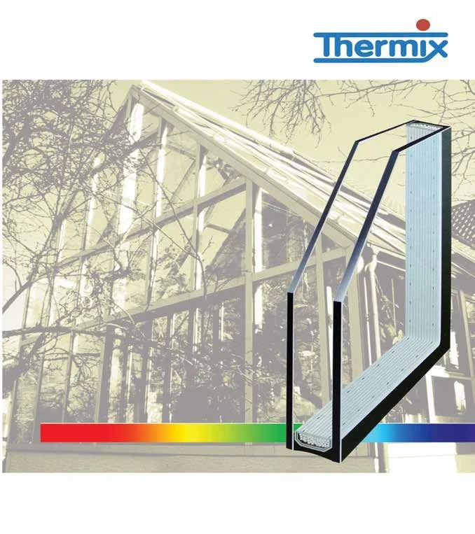 Anzeige Thermix: Wärmeschutzverglasung und mehr, Thermix Abstandhalter, mit Schnitt durch eine Isolierglasscheibe
