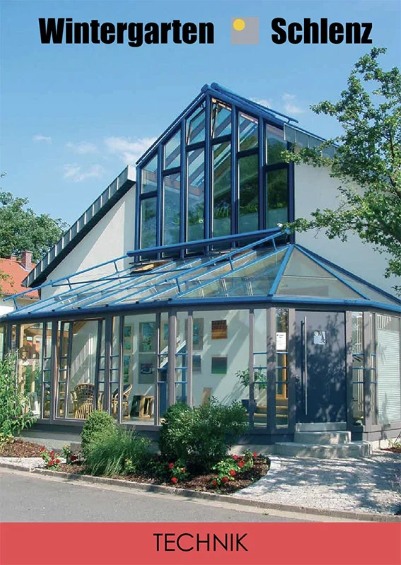 Titelseite des Prospekts Technik: Ausstellungswintergarten in Baiersdorf, zweigeschossig mit Glasgiebel