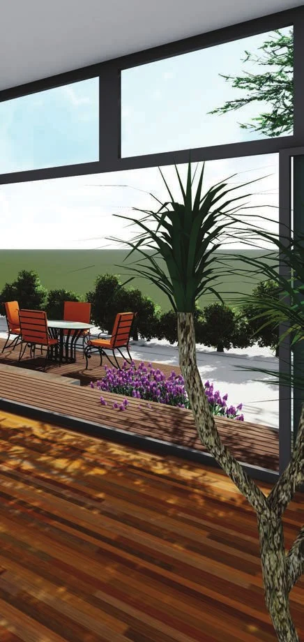 Visualisierung: Blick aus dem Anbau auf die Terrasse